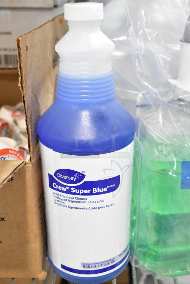 Diversey Crew Super Blue, 946 mL bottle, mild acid bowl cleaner in gently used condition.