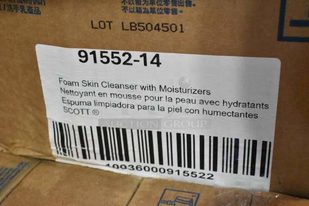 Cardboard box labeled "Foam Skin Cleanser with Moisturizers" by Scott, lot number LB504501. Barcodes visible.