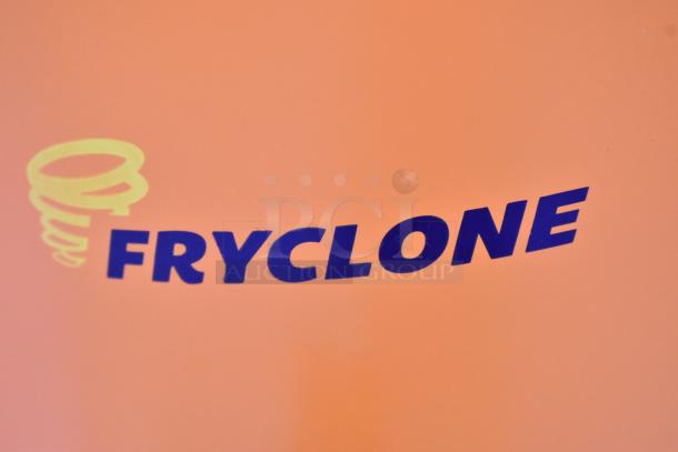 BRAND NEW Fryclone 259FOPN6GL 6.5-gallon orange utility oil pail. Scratch and dent condition. Visible Fryclone logo.