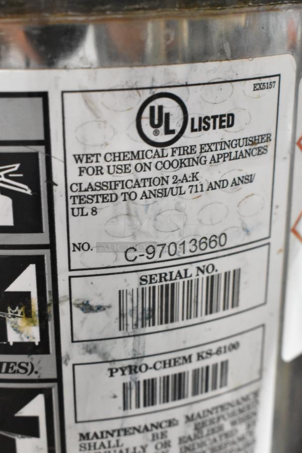 Wet Chemical Fire Extinguisher label; UL listed, classification 2-AK, tested to ANSI/UL 711, serial No. C-97013660.