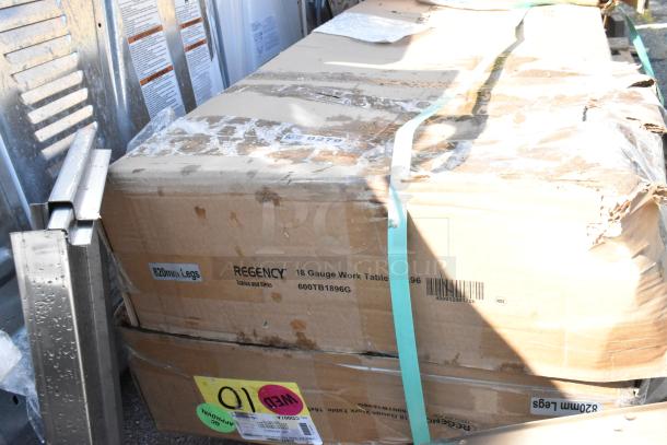 4 BRAND NEW SCRATCH AND DENT! items Including 475UCLG2BHBK Lavex Large Black 2-Shelf Utility Cart - 40 3/4" x 25 1/2" x 33 1/2", 600TB1896G Regency 18" x 96" 18-Gauge 304 Stainless Steel Commercial Work Table with 4" Backsplash and Galvanized Undershelf. 4 Times Your Bid! - Image 5 of 6