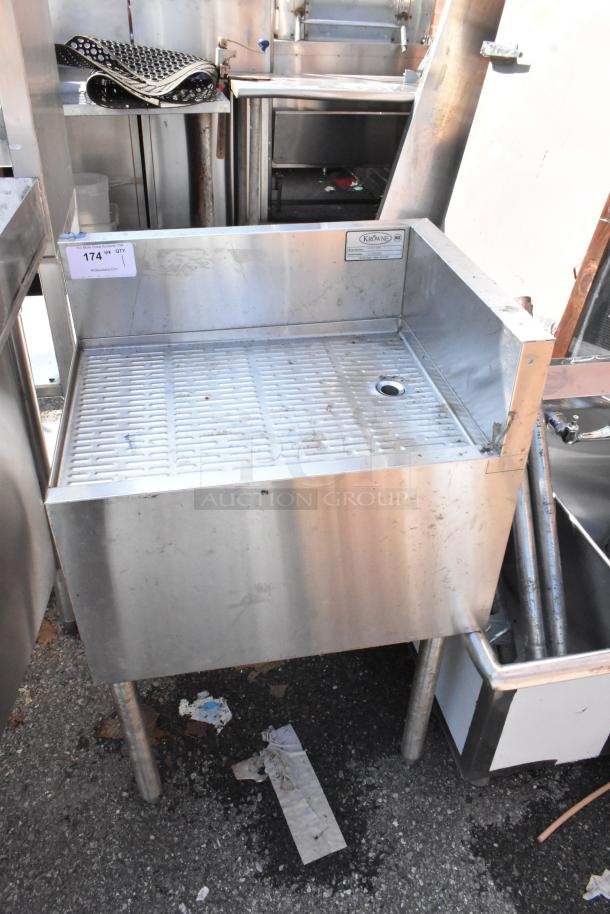 Krowne KR19-C24R stainless steel drain board with rear splash guard, show signs of use, accompanied by model label.