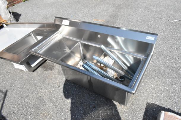 BRAND NEW KoolMore SB151512-15L3 stainless steel 2-bay sink with left side drain board, minor scratches, accessories included.