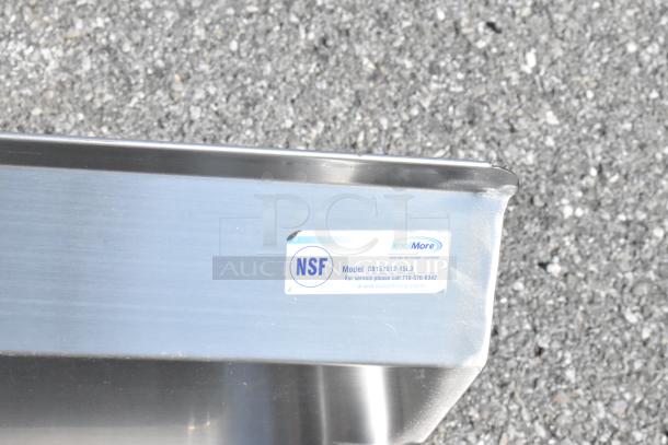 BRAND NEW Scratch and Dent KoolMore SB151512-15L3 Stainless Steel 2 Bay Sink with left side drain board, NSF certified label shown.