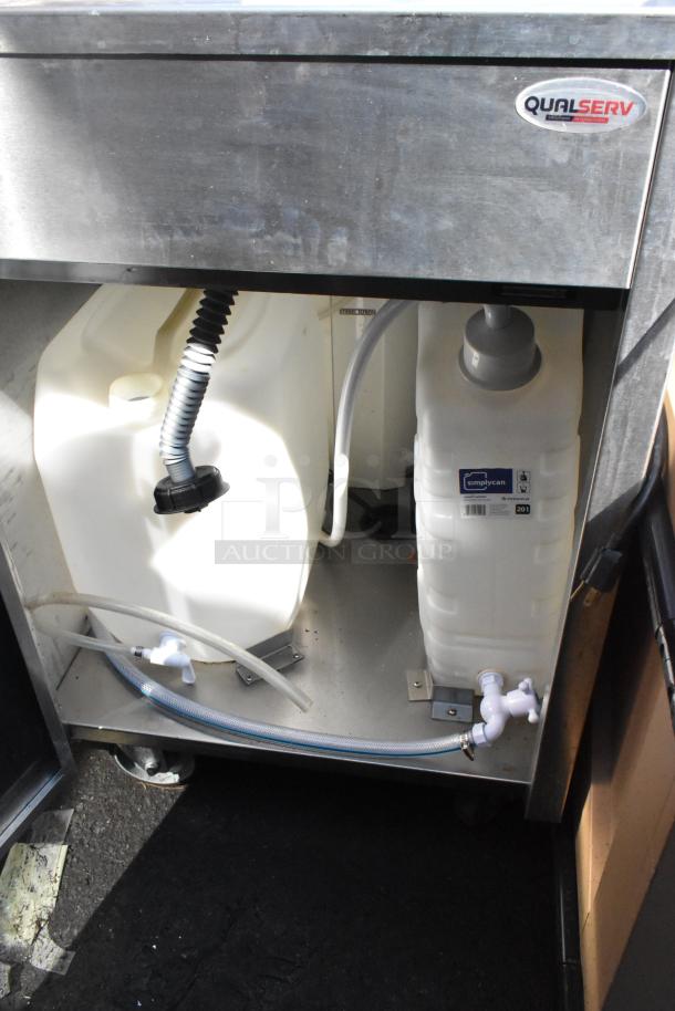QualServ WMSC24MS stainless steel commercial portable sink with built-in water tanks and commercial casters.