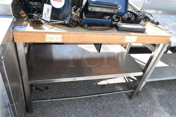 Wooden Butcher Block Table w/ Under Shelf. - Image 1 of 3
