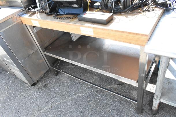 Wooden Butcher Block Table w/ Under Shelf. - Image 2 of 3