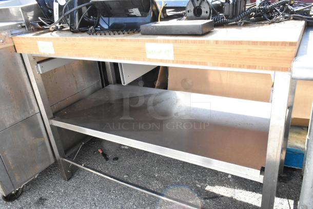 Wooden Butcher Block Table w/ Under Shelf. - Image 3 of 3