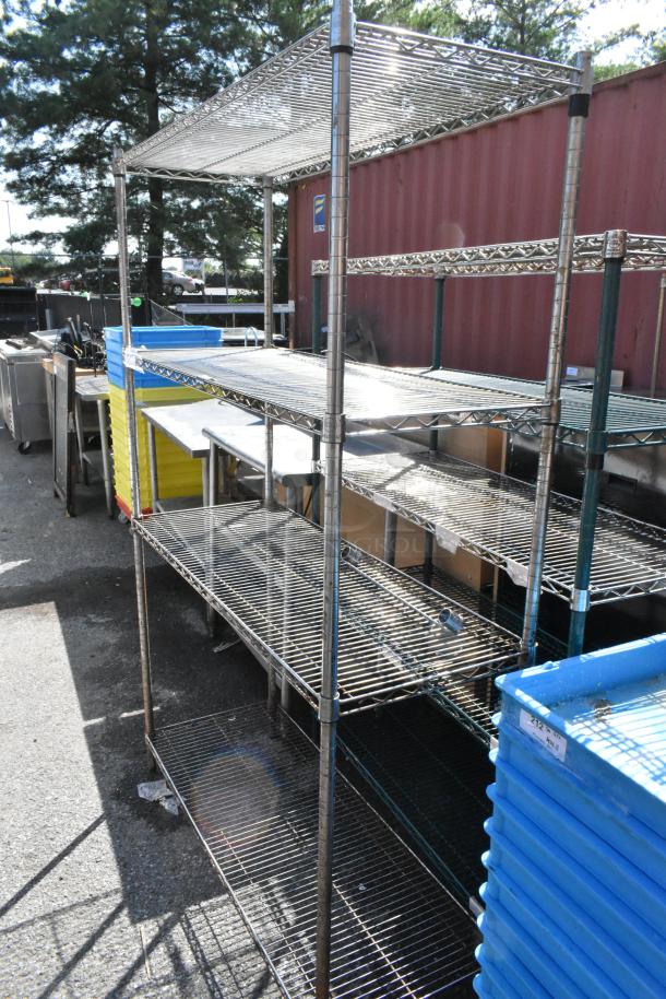 Chrome Finish 4 Tier Wire Shelving Unit. BUYER MUST DISMANTLE. PCI CANNOT DISMANTLE FOR SHIPPING. PLEASE CONSIDER FREIGHT CHARGES. - Image 2 of 6
