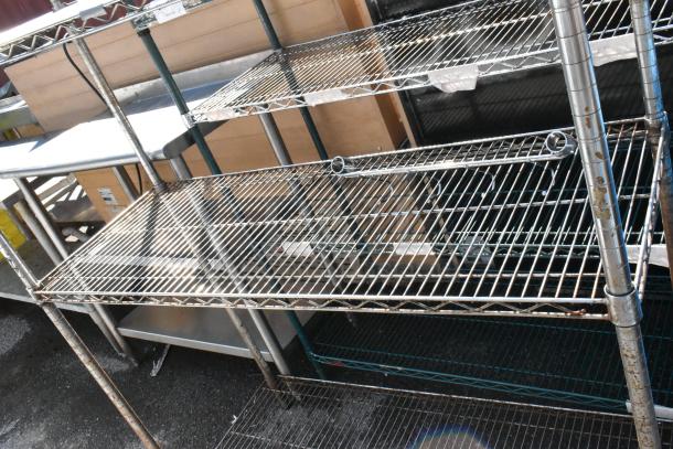 Chrome Finish 4 Tier Wire Shelving Unit. BUYER MUST DISMANTLE. PCI CANNOT DISMANTLE FOR SHIPPING. PLEASE CONSIDER FREIGHT CHARGES. - Image 4 of 6