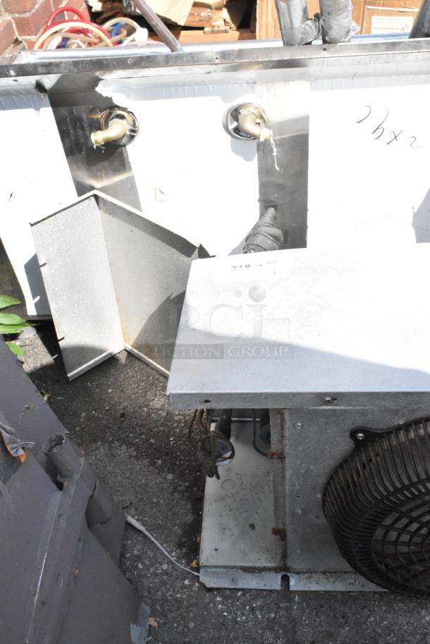 HTA28-97B-A700 metal evaporator fan, 115 volts, 1 phase, good condition, visible connectors, and metal casing.