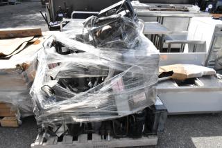 19 various compressors wrapped in plastic, including Copeland brand, on a pallet. Items for auction, sold as-is.