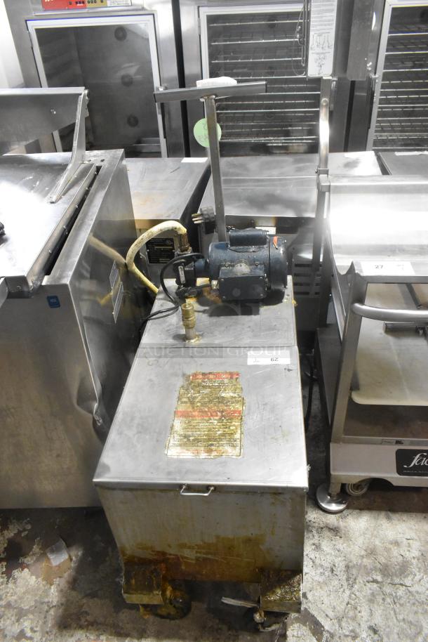 402 Metal Commercial Portable Fryer Oil Filter on wheels, 120V, 1 Phase. Visible wear and rust, used condition.