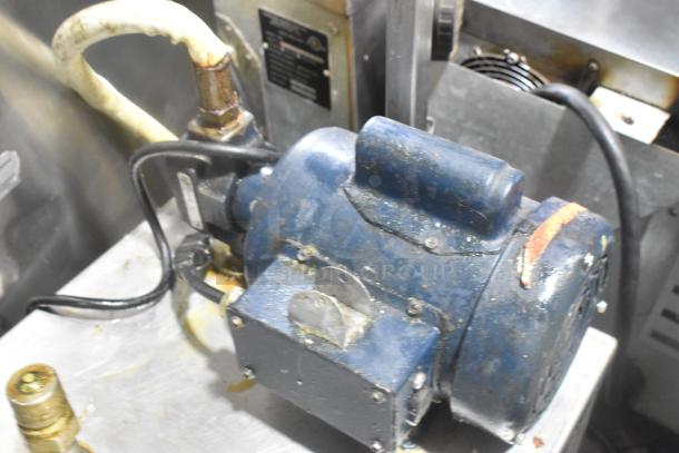 402 Metal Commercial Portable Fryer Oil Filter, 120V, 1 Phase. Visible wear, with attached power cord and hose fittings.