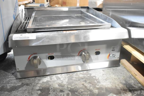 BRAND NEW Cooking Performance Group 24" natural gas charbroiler, model 351CRCPG24NL, 80,000 BTU, shown with control knobs.