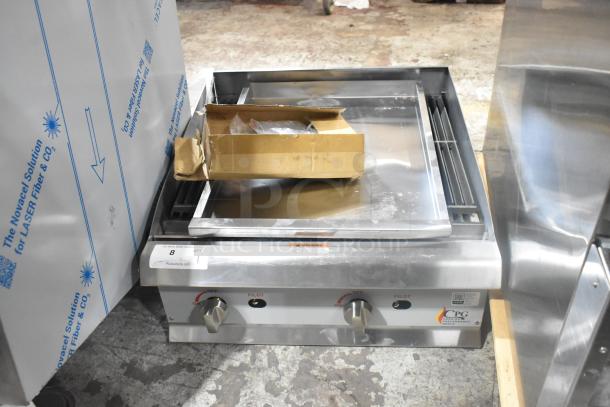 BRAND NEW 2025 Cooking Performance Group 24" natural gas charbroiler, model 351CRCPG24NL, 80,000 BTU, with minor scratches.