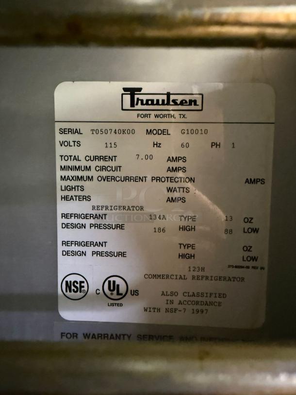 SUPER! Traulsen G10010 G Series Solid Door Reach-In Refrigerator, 1 Section - Image 6 of 6