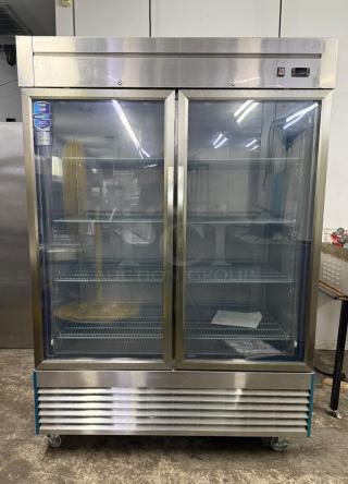 GREAT! DUKERS Two Section Reach In Refrigerator, (2) Left/Right Hinge Glass Doors