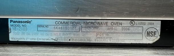 AMAZING! Panasonic NE-2180 Sonic Steamer Commercial Microwave Oven - Image 6 of 6