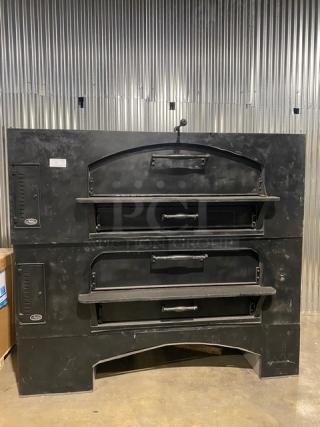 Marsal & Sons MB-60 black commercial double-stacked pizza deck oven, natural gas, model MB60, SN: 525, 120V, 1 Phase.