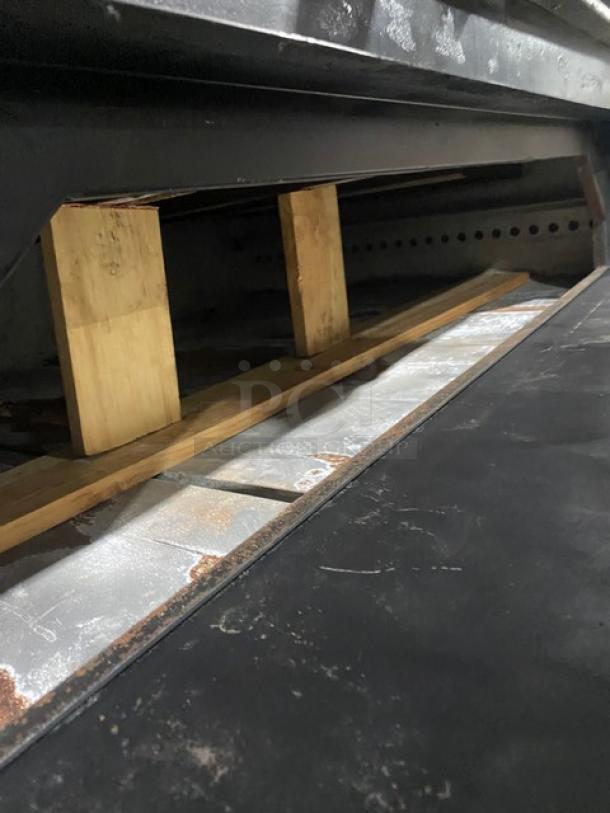 Marsal & Sons MB60 black natural gas double pizza deck oven, commercial-grade. Used condition; interior view.
