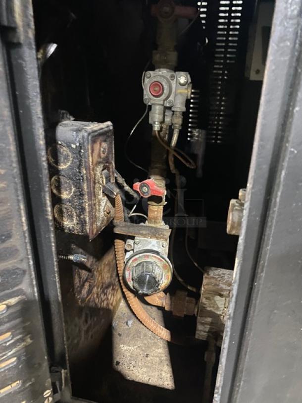 Marsal & Sons MB60 pizza deck oven controls, showing natural gas valves and wiring. Used condition. Model MB-60 SN: 525.