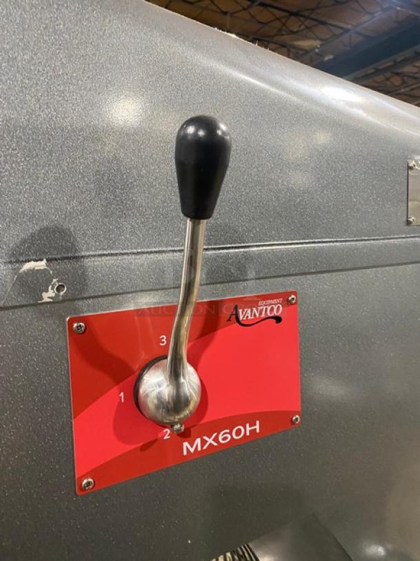 Avantco 177MX60H mixer control panel, 3 settings, marked with Avantco logo, silver and red, in excellent condition.