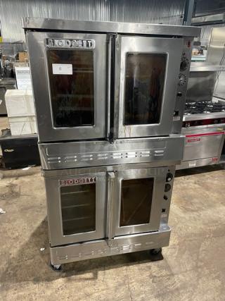 Blodgett SHO-100-G double-stacked convection oven, stainless steel, natural gas, thermostatic control, on casters.