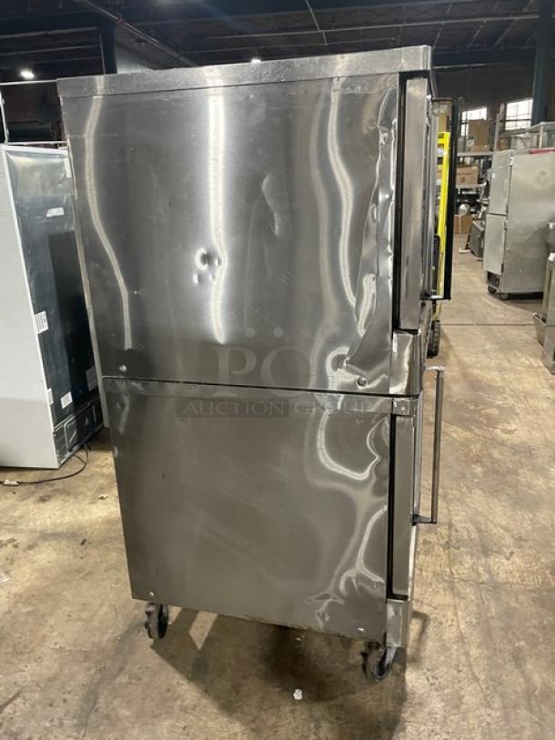 Blodgett SHO-100-G double stacked convection oven, stainless steel, natural gas, thermostatic control, on casters.