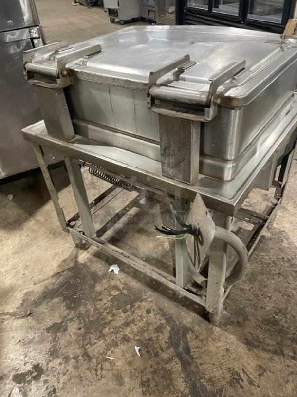 Market Forge stainless steel electric 16 gal. tilting braising pan, Model 1600, SN 089729, 208V 3 Phase, on legs, used condition.