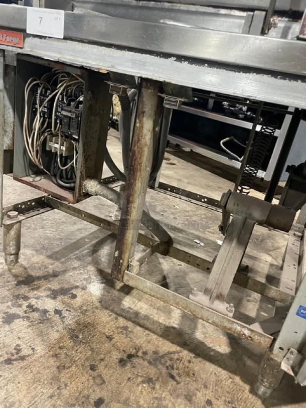 Market Forge 1600 commercial electric braising pan, 16-gal capacity, stainless steel, 208V 3-phase, on legs, visible wiring.