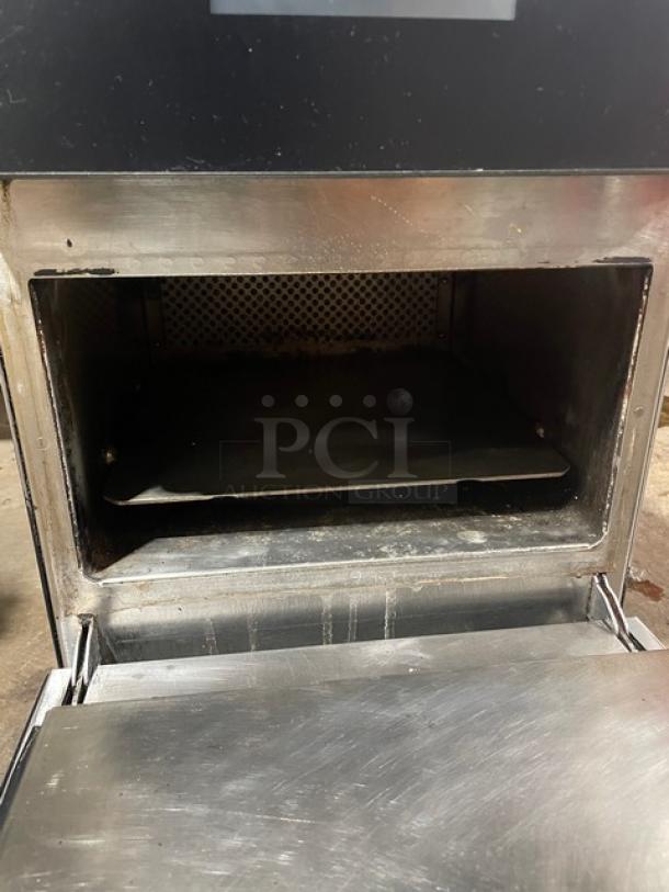 MerryChef Eikon E2S countertop oven, black, electric, rapid cook, commercial use, 208/240V, 1 Phase, visible wear.