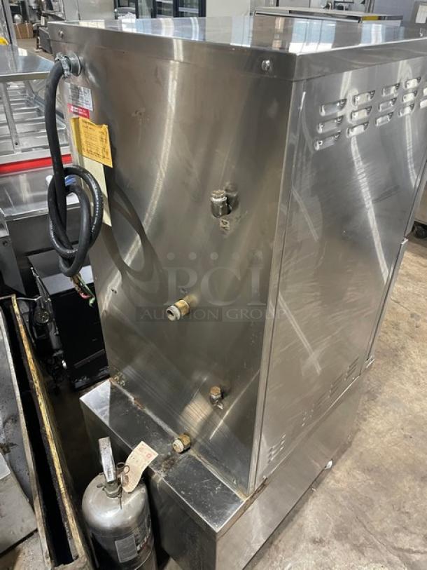 Southbend SX55EC stainless steel dual compartment convection steamer with enclosed cabinet base. Model SX-55EC, 208V, 3-phase.