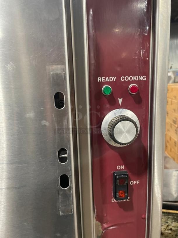 Southbend SX-55EC stainless steel dual compartment convection steamer control panel with timer and status lights, model SX55EC.