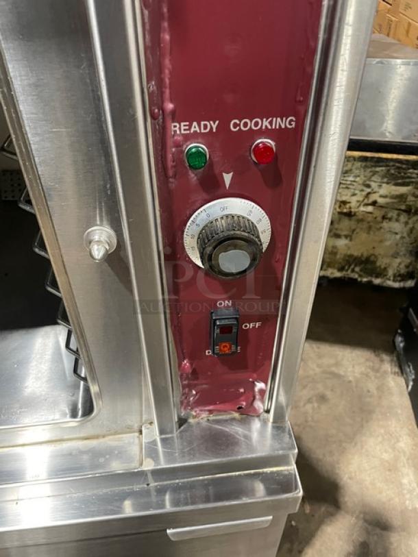 Southbend SX55EC dual compartment convection steamer with enclosed cabinet base, control panel showing ready and cooking lights.