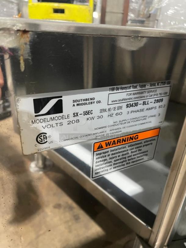 Southbend SX55EC stainless steel dual compartment convection steamer, model SX-55EC, 208V 3-phase, on legs, with cabinet base.
