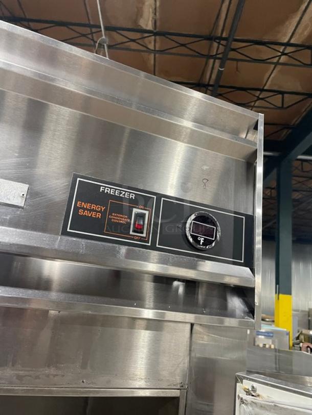 Victory Commercial Stainless Steel Reach-In Freezer, Model FS1DS7FW, with energy saver control, 115V, single-phase, on legs.