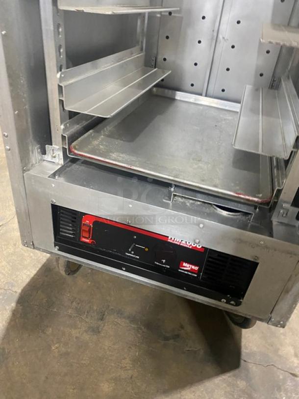 Metro Flavor Hold Series C199H1N insulated heated cabinet with pan slides, half door, 120V, on casters, commercial use.