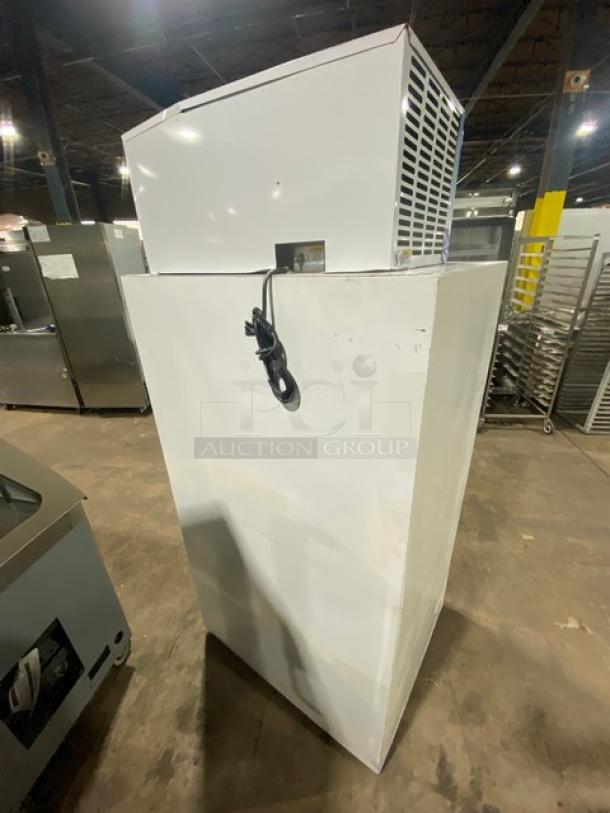 Leer Commercial Ice Merchandiser Freezer, Model 301UC25MG, white, single glass swing door, indoor use, 115V, SN: HAA-0404.