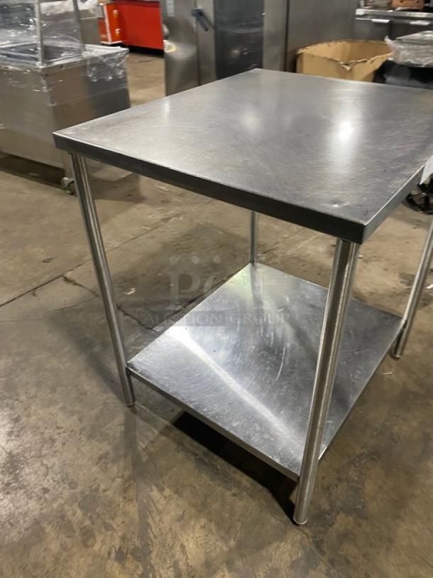 Commercial stainless steel worktop table with single undershelf and sturdy legs. Durable and ideal for kitchen use.