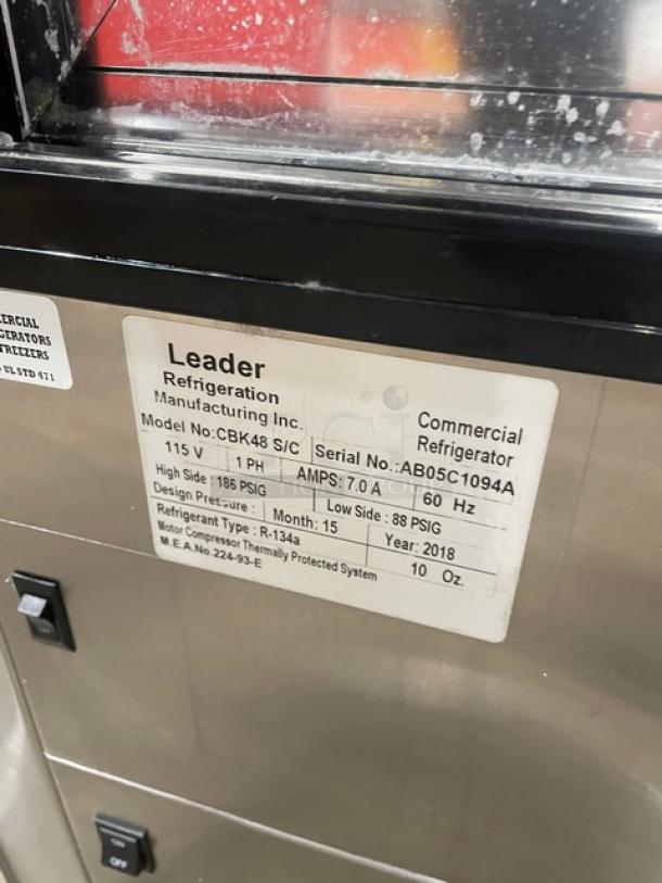 Leader 2018 stainless steel refrigerated bakery display case, model CBK48 S/C, 48", 115V, serial AB05C1094A.