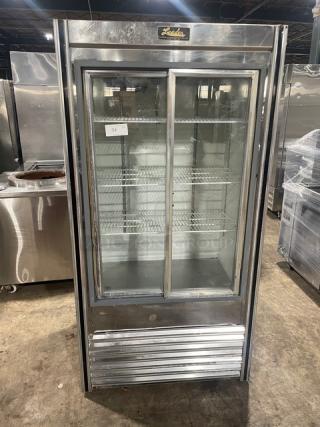 Leader Commercial Stainless Steel Double Glass Sliding Door Reach In Merchandiser Refrigerator! With Poly Coated Wire Racks! 115V 1 Phase! - Item #1195492
