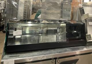 Turbo Air commercial sushi display case, black, countertop model with rear sliding doors, excellent condition.