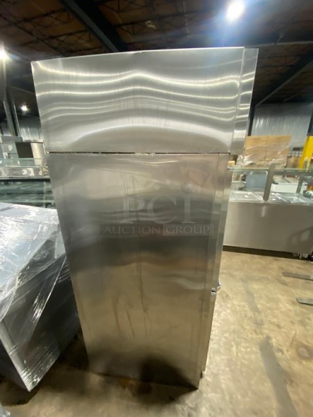 Victory commercial stainless steel single door reach-in freezer with legs, excellent condition, perfect for commercial use.