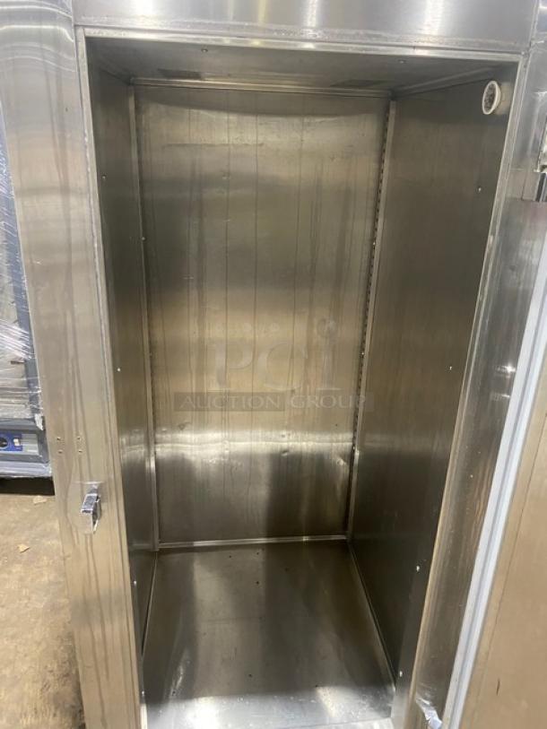 Victory stainless steel single door reach-in freezer, commercial grade, with legs, in good condition.