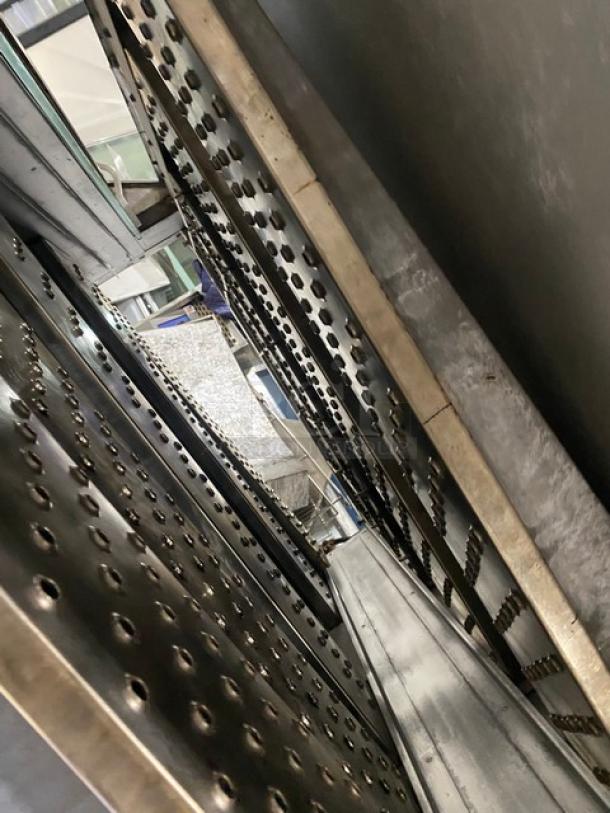 Middleby Marshall stainless steel double stacked conveyor pizza oven, electric powered, on casters, commercial grade.