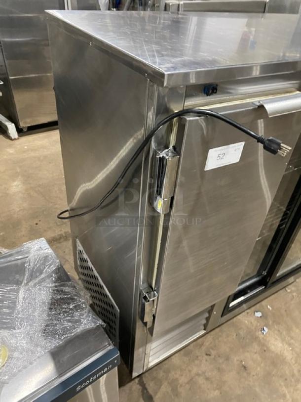 Leader Commercial Stainless Steel 2 Door Refrigerated Lowboy, Model LB48SC, on casters, with chrome plated wire rack and visible power cord.