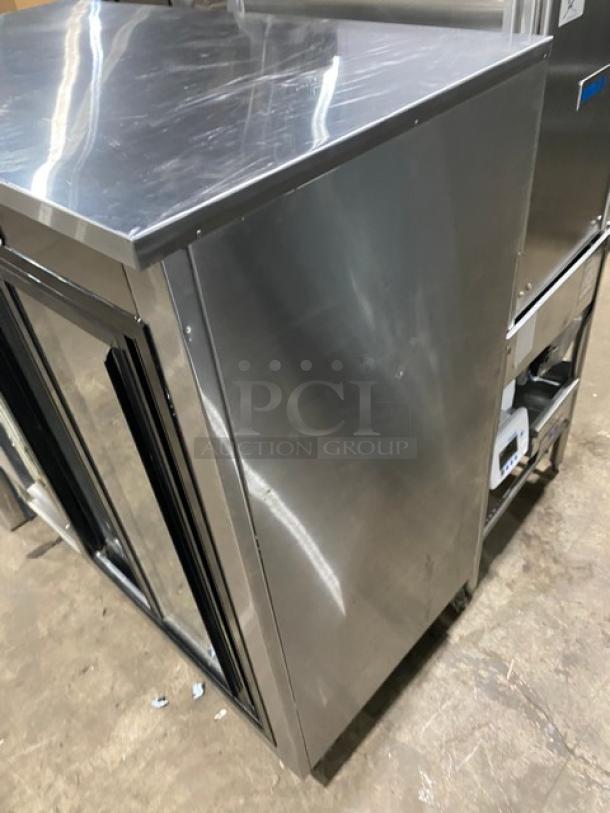 Leader LB48SC stainless steel 2-door refrigerated lowboy on casters, with chrome plated wire rack, 115V, 1 phase.