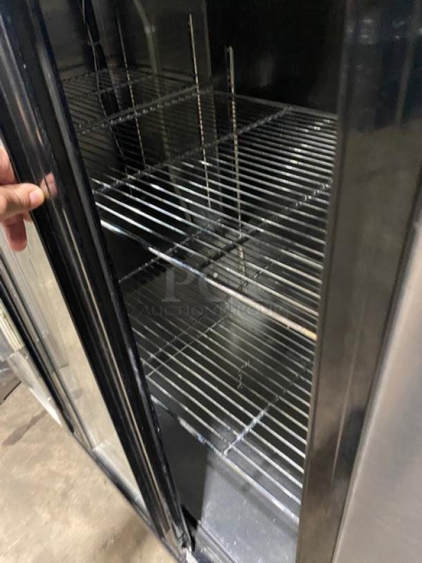 Leader 2 Door Refrigerated Lowboy, Model LB48SC, stainless steel, chrome racks, SN: AB05C2226, 115V, 1 Phase, on casters.