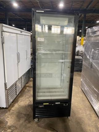 Kool-It! 2022! Late Model! Signature Series Commercial Black Single Glass Swing Door Reach In Merchandiser Refrigerator! With Poly Coated Wire Racks! Model: LX-24R SN: I46220200028! 115V 1 Phase! On Casters! - Item #1196317